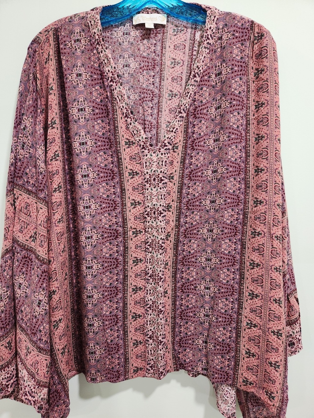 Boho V-Neck Printed Women's Top - Pink Purple